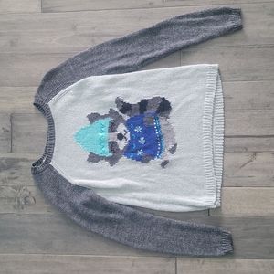 Justice Glitter Sequin Sweater - Winter Holiday Racoon - Girls Size 14